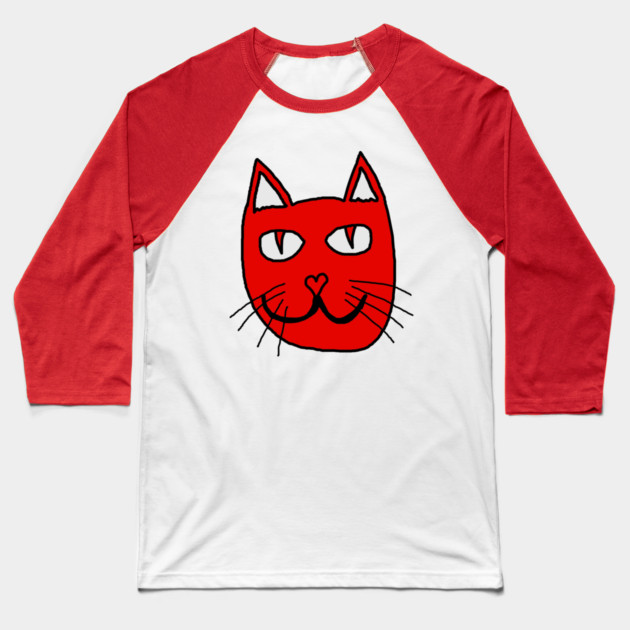 Cute Red Cat Face For Valentines Day Baseball T-Shirt by Creatifly Graphic Tees