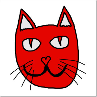 Cute Red Cat Face For Valentines Day Posters and Art