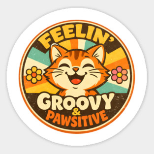 Happy Cat Retro Badge – Vintage Smiling Cartoon Cat Sticker
