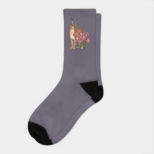 Floral Caracal Stained Glass Wildlife Design Socks
