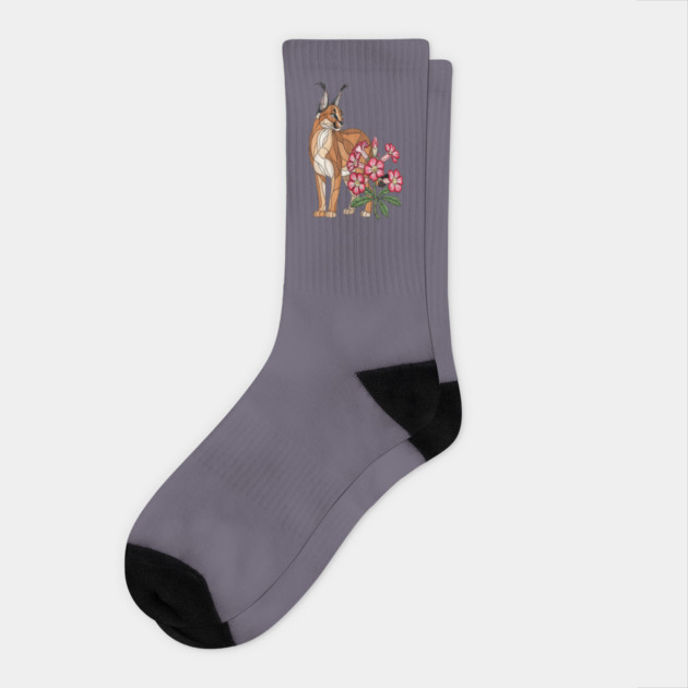 Floral Caracal Stained Glass Wildlife Design Socks by BirdsnStuff