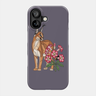 Floral Caracal Stained Glass Wildlife Design Phone Case