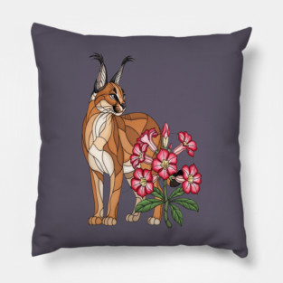 Floral Caracal Stained Glass Wildlife Design Pillow