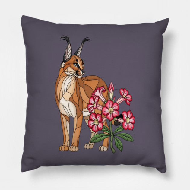 Floral Caracal Stained Glass Wildlife Design Pillow by BirdsnStuff