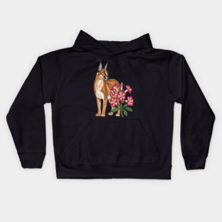 Floral Caracal Stained Glass Wildlife Design Kids Hoodie