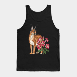 Floral Caracal Stained Glass Wildlife Design Tank Top