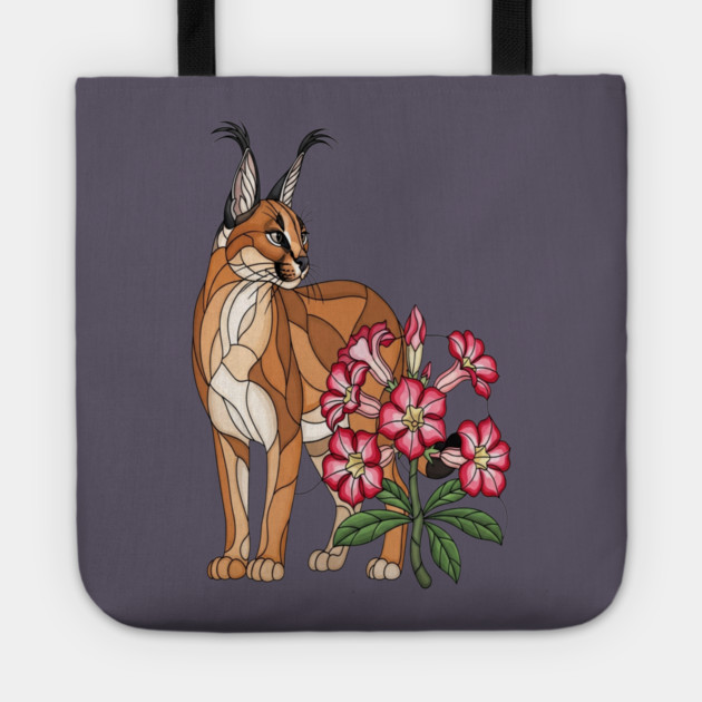 Floral Caracal Stained Glass Wildlife Design Tote by BirdsnStuff