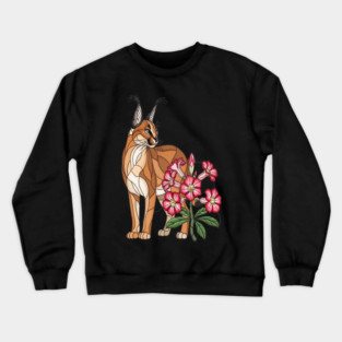 Floral Caracal Stained Glass Wildlife Design Crewneck Sweatshirt