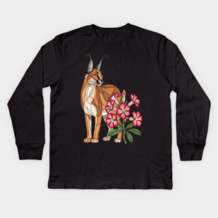 Floral Caracal Stained Glass Wildlife Design Kids Long Sleeve T-Shirt
