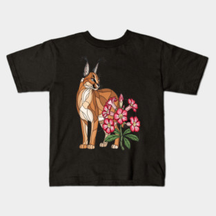 Floral Caracal Stained Glass Wildlife Design Kids T-Shirt
