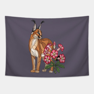 Floral Caracal Stained Glass Wildlife Design Tapestry