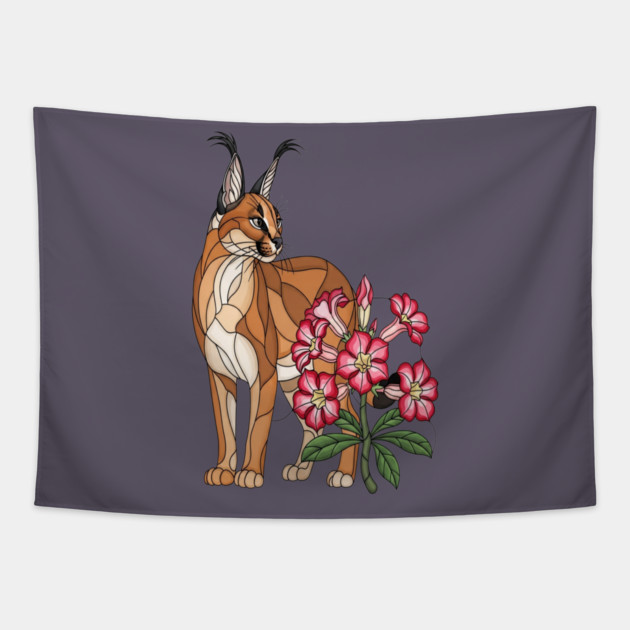 Floral Caracal Stained Glass Wildlife Design Tapestry by BirdsnStuff