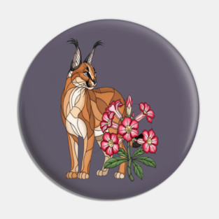 Floral Caracal Stained Glass Wildlife Design Pin