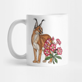 Floral Caracal Stained Glass Wildlife Design Mug