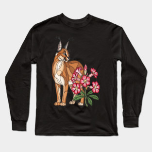 Floral Caracal Stained Glass Wildlife Design Long Sleeve T-Shirt
