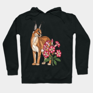 Floral Caracal Stained Glass Wildlife Design Hoodie