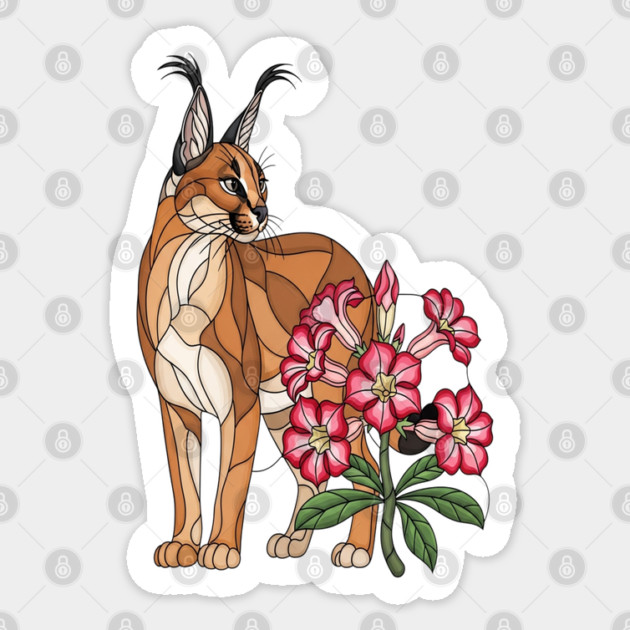 Floral Caracal Stained Glass Wildlife Design Sticker by BirdsnStuff