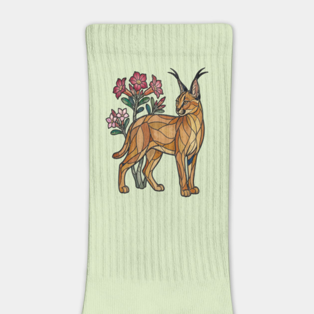 Stained Glass Caracal Botanical Wildlife Art by BirdsnStuff