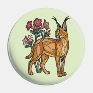Stained Glass Caracal Botanical Wildlife Art Pin