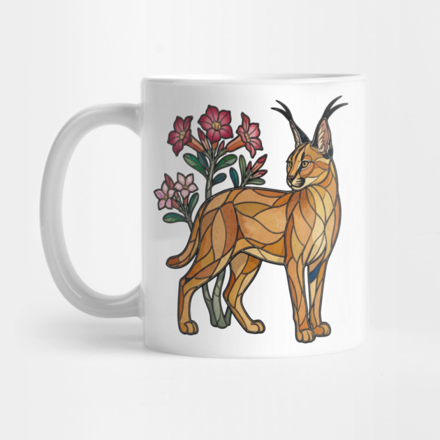 Stained Glass Caracal Botanical Wildlife Art by BirdsnStuff