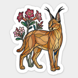 Stained Glass Caracal Botanical Wildlife Art Magnet