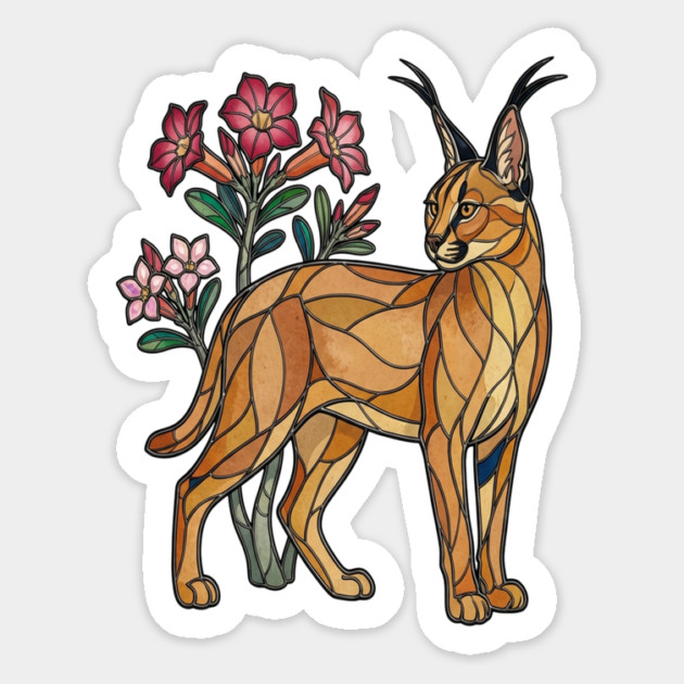 Stained Glass Caracal Botanical Wildlife Art Magnet by BirdsnStuff