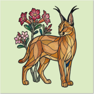 Stained Glass Caracal Botanical Wildlife Art Posters and Art