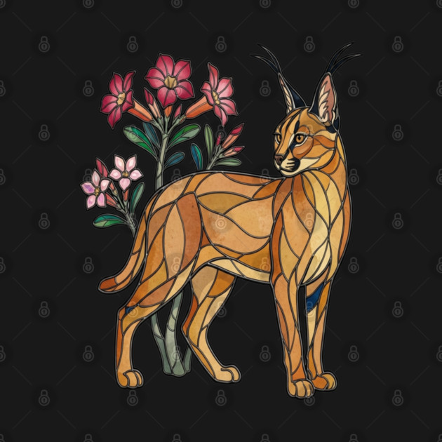 Stained Glass Caracal Botanical Wildlife Art by BirdsnStuff