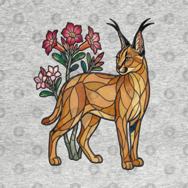 Stained Glass Caracal Botanical Wildlife Art by BirdsnStuff