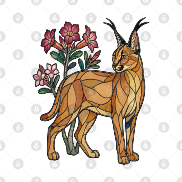 Stained Glass Caracal Botanical Wildlife Art by BirdsnStuff