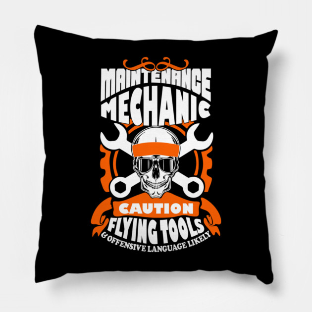 Maintenance Mechanic Blue Collar Pride Sarcasm Warning Pillow by Anticorporati
