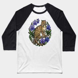 Stained Glass Clouded Leopard Botanical Art Baseball T-Shirt