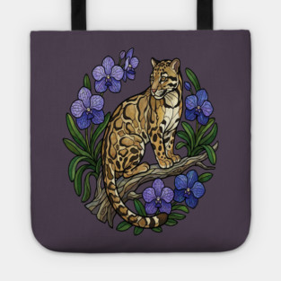 Stained Glass Clouded Leopard Botanical Art Tote