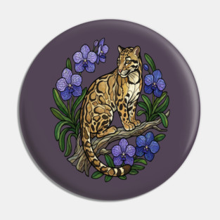 Stained Glass Clouded Leopard Botanical Art Pin