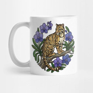 Stained Glass Clouded Leopard Botanical Art Mug