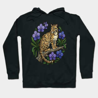Stained Glass Clouded Leopard Botanical Art Hoodie