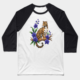 Stained Glass Clouded Leopard Orchid Art Baseball T-Shirt