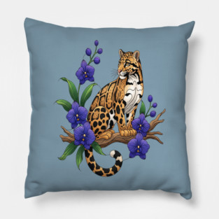 Stained Glass Clouded Leopard Orchid Art Pillow