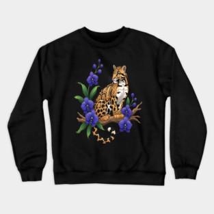 Stained Glass Clouded Leopard Orchid Art Crewneck Sweatshirt