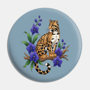 Stained Glass Clouded Leopard Orchid Art Pin