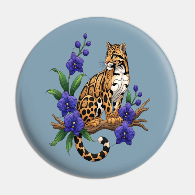 Stained Glass Clouded Leopard Orchid Art Pin by BirdsnStuff