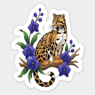 Stained Glass Clouded Leopard Orchid Art Sticker