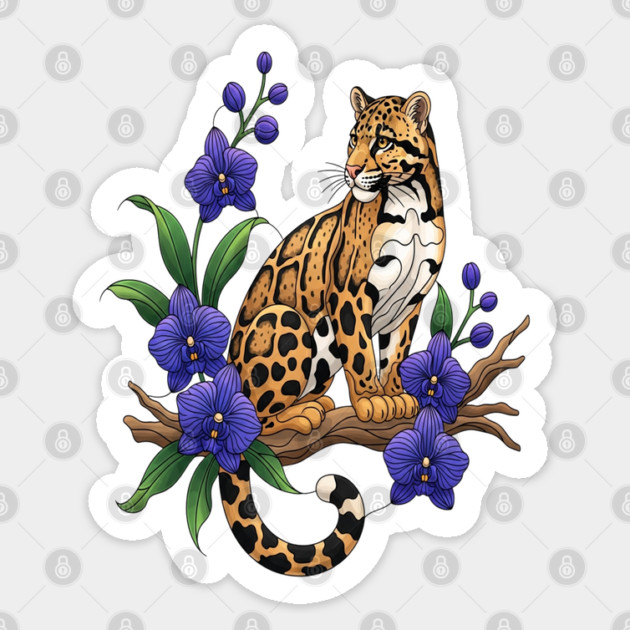 Stained Glass Clouded Leopard Orchid Art Sticker by BirdsnStuff