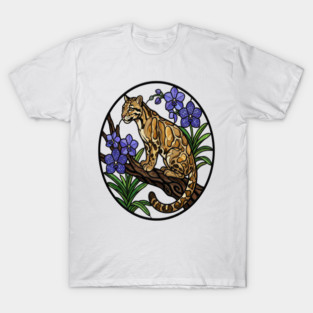Stained Glass Clouded Leopard Illustration T-Shirt