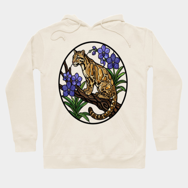 Stained Glass Clouded Leopard Illustration Hoodie by BirdsnStuff