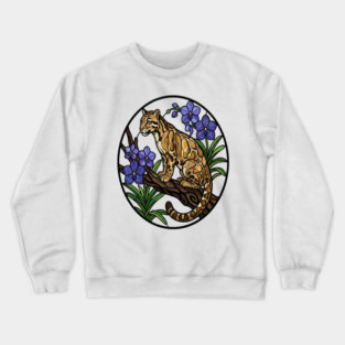 Stained Glass Clouded Leopard Illustration Crewneck Sweatshirt