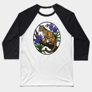 Stained Glass Clouded Leopard Illustration Baseball T-Shirt