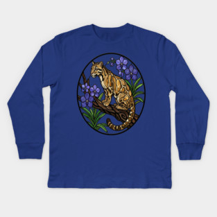 Stained Glass Clouded Leopard Illustration Kids Long Sleeve T-Shirt