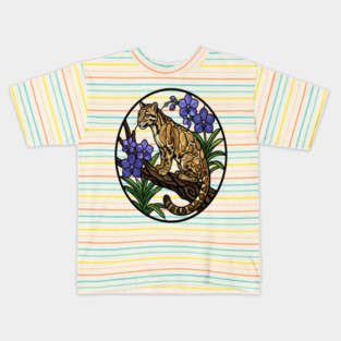 Stained Glass Clouded Leopard Illustration Kids T-Shirt