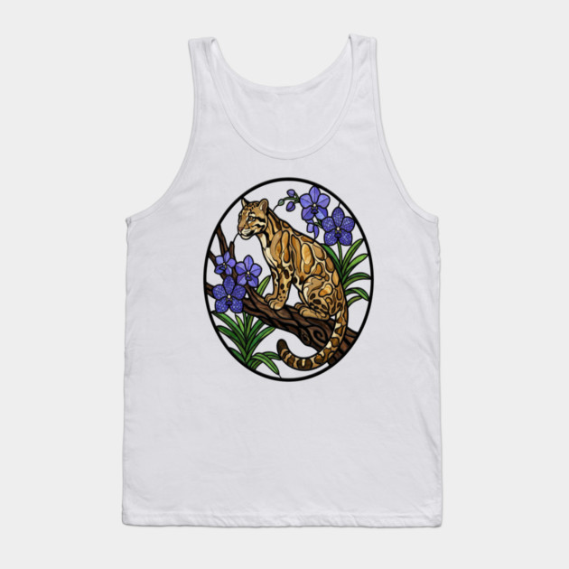Stained Glass Clouded Leopard Illustration Tank Top by BirdsnStuff